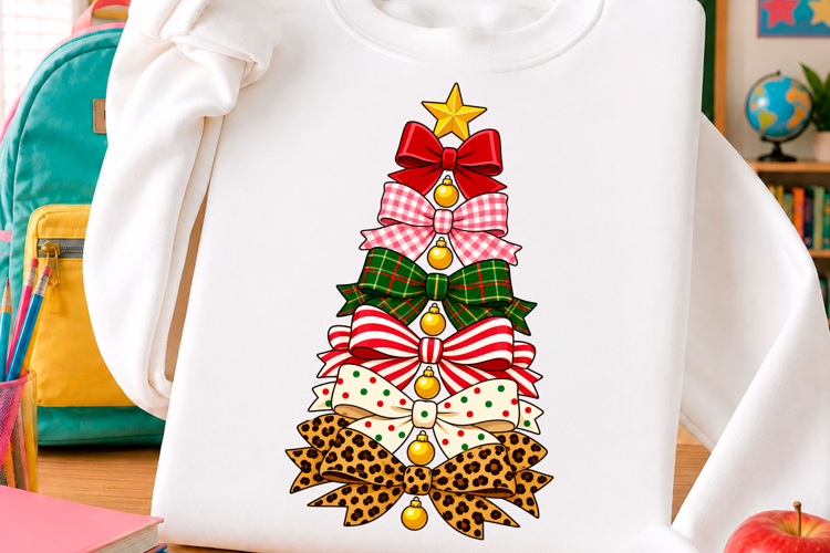 Cute Christmas Bow Tree Holiday T Shirt Design