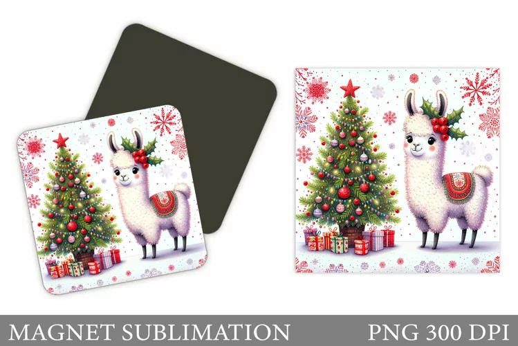Christmas Lama Magnet. Christmas Magnet Sublimation