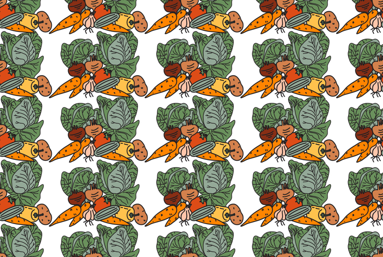 Botanical colorful vegetables seamless pattern vector bg
