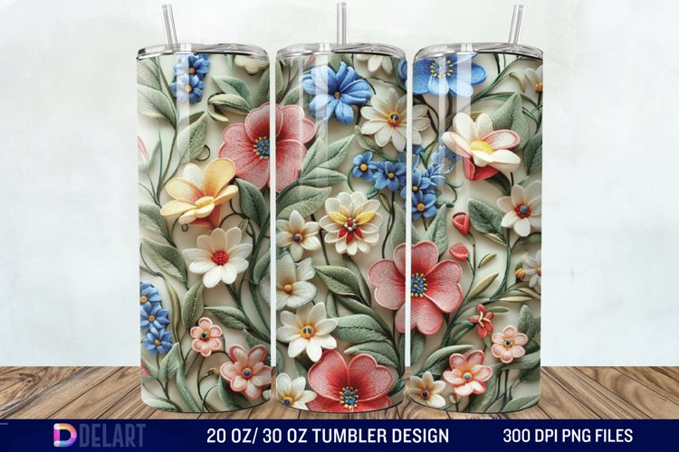 3D Embroidery floral Tumbler Wrap example image 1