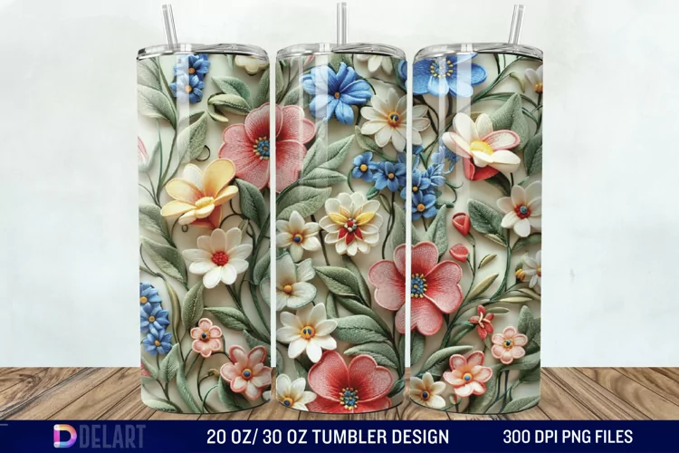 3D Embroidery floral Tumbler Wrap