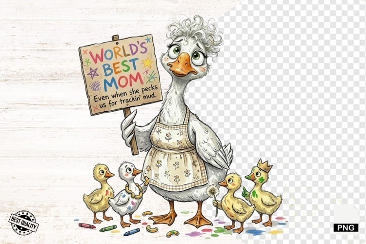 Quirky Whimsical Goose Mom PNG - Mothers Day Clipart