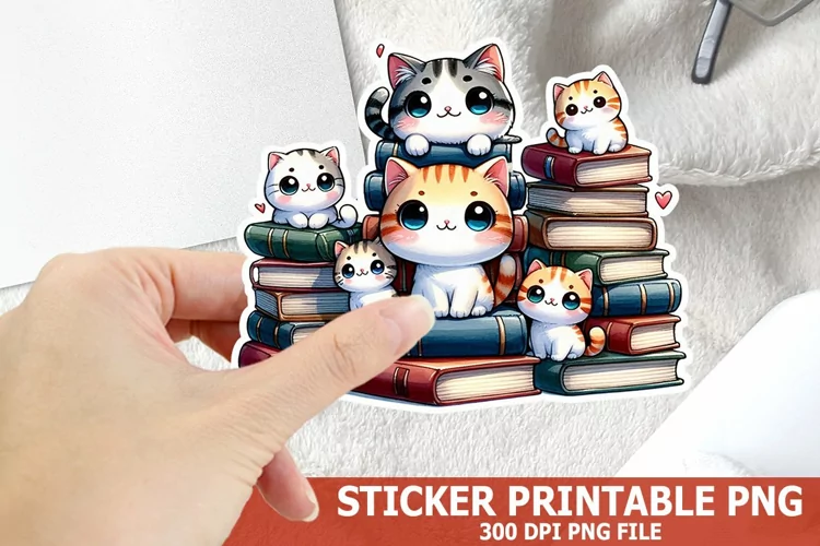 Cute Cat on A Stack of Books Sticker| Books Sticker