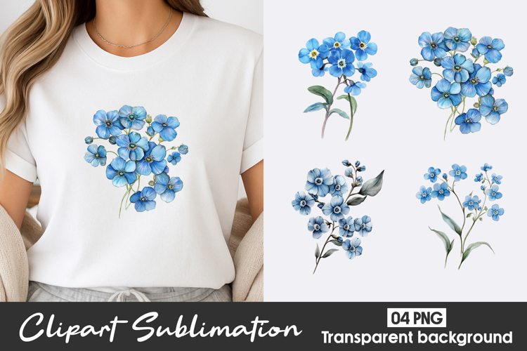 Blue Watercolor Flowers Clipart PNG