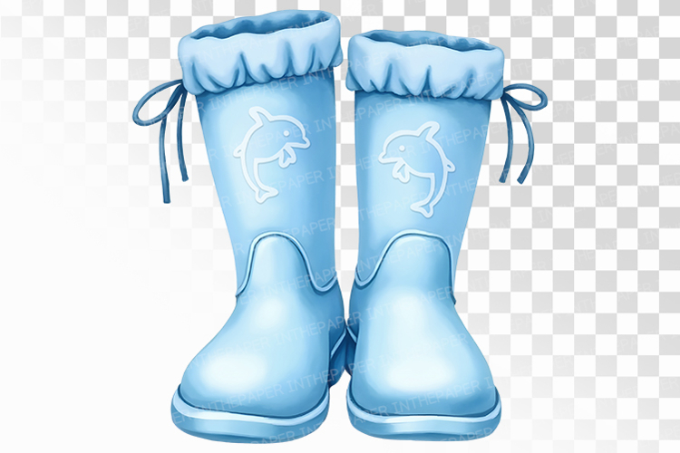 Blue Rain Boots with Dolphin Illustration Apparel PNG Summer