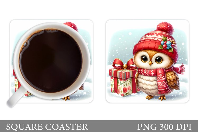Christmas Owl Coaster Sublimation. Christmas Coaster Design