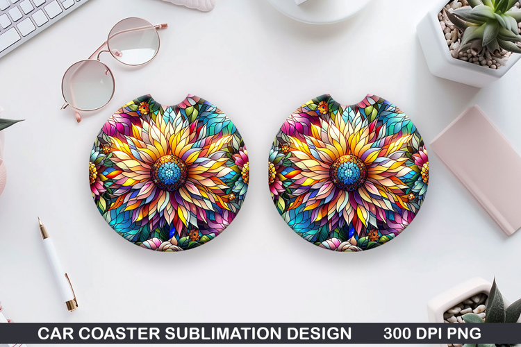 Flower Car coaster sublimation, Summer Coaster PNG Design example image 1