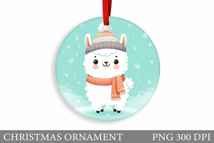 Cute Lama Christmas Ornament. Christmas Ornament Sublimation