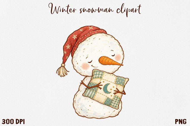 Cute Winter Snowman Clipart, Cozy Christmas Snowman PNG. example image 1