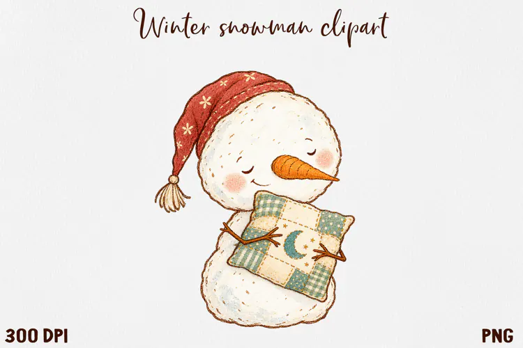 Cute Winter Snowman Clipart, Cozy Christmas Snowman PNG.
