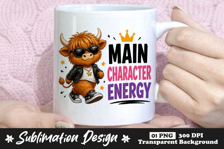 Main Character Energy Highland Cow Sublimation PNG example image 1