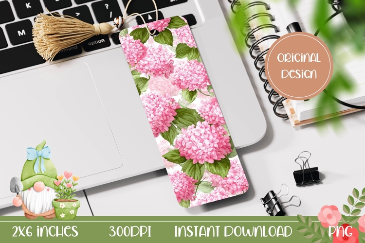 Printable Bookmark PNG, Pink Hydrangea Bookmark Design