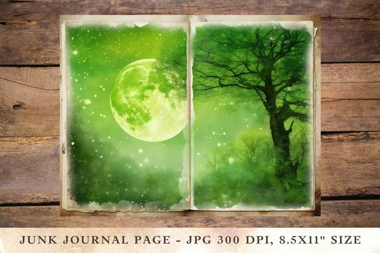 Printable Junk Journal Pages green forest 1