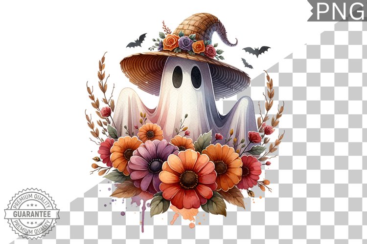 Halloween Ghost And Flowers Sublimation - Halloween Clipart