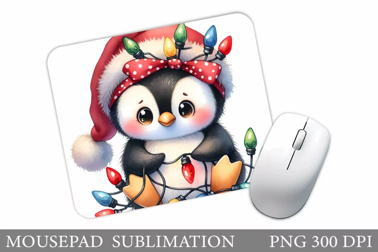 Cute Penguin Mouse Pad. Christmas Mouse Pad Design