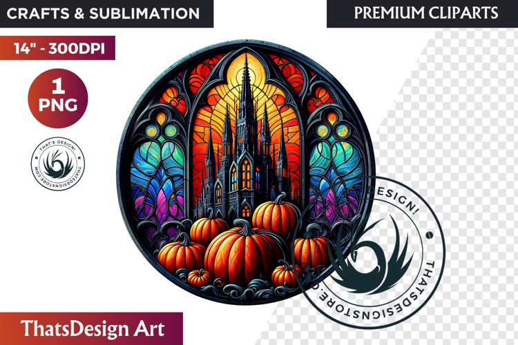 Halloween Gothic stained Glass Pumpkin Clipart