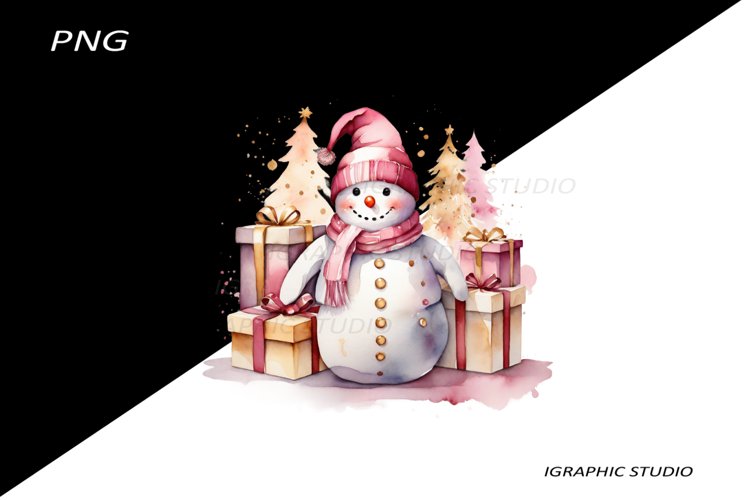 Pink Snowman Clipart, Gold and Pink Chistmas Clipart