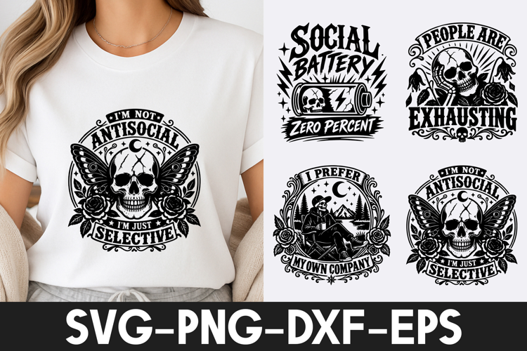 Antisocial Skull SVG PNG, Social Battery Gothic Design