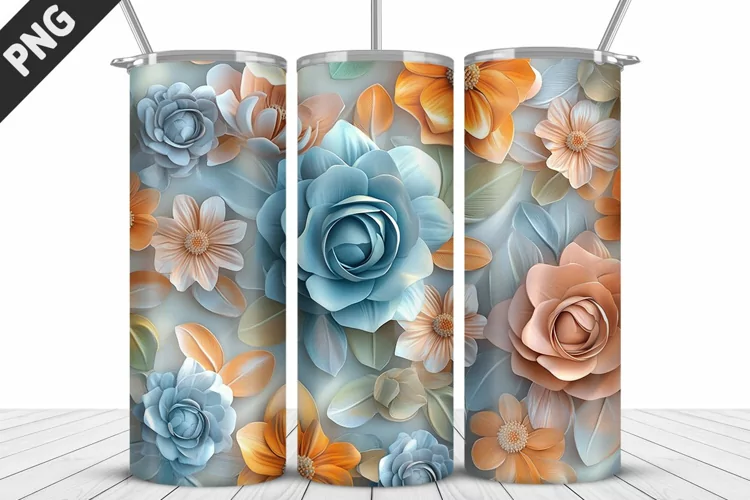 3D Daisy Flowers 20oz Tumbler Wrap | Sublimation Design