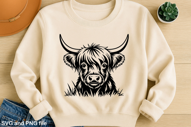 Highland Cow SVG Design for T-Shirts and Mugs