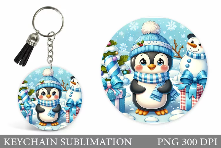 Christmas Penguin Keychain. Christmas Keychain Design