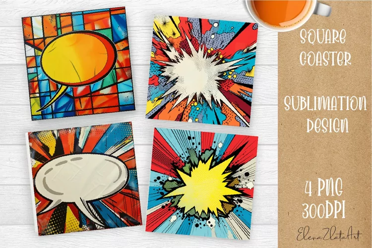 Comic Quote Coaster | 4 square coaster sublimation designs