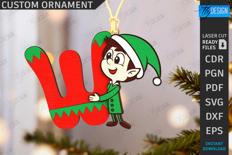 Christmas Letter Ornament|Hanging Christmas Monogram SVG|CNC