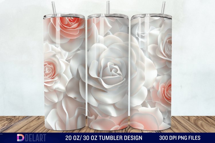 3D Flower Seamless Roses Tumbler Wrap example image 1