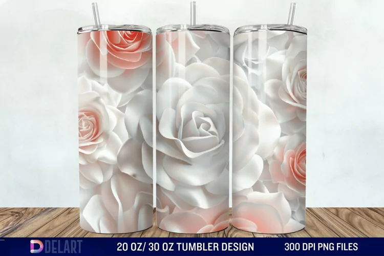 3D Flower Seamless Roses Tumbler Wrap
