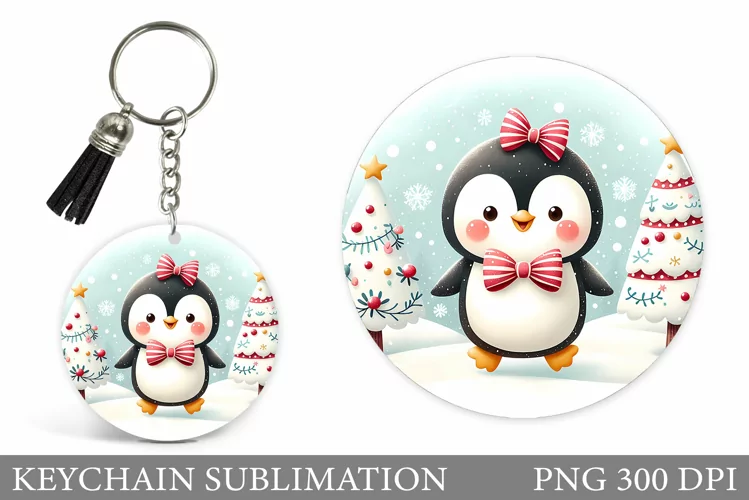 Christmas Penguin Keychain. Christmas Keychain Design