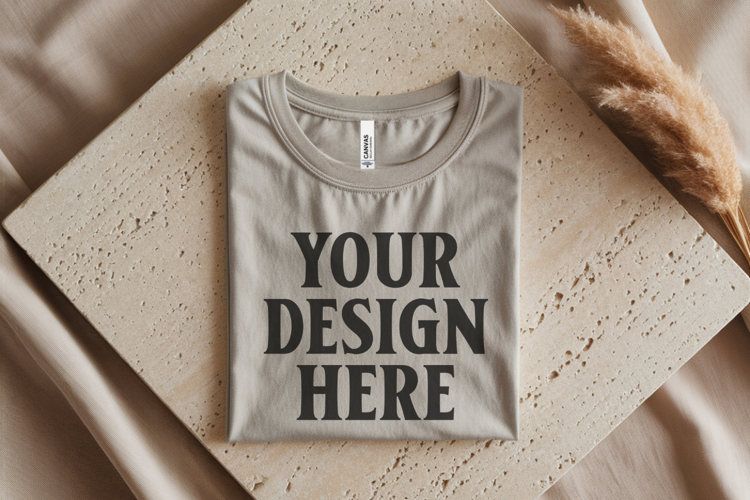 Heather Dust Bella Canvas 3001 Flat Lay T-Shirt Mockup