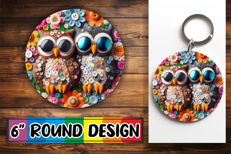 Cheerful Owl 3D Sub Print: Colorful Art Round, Keychain