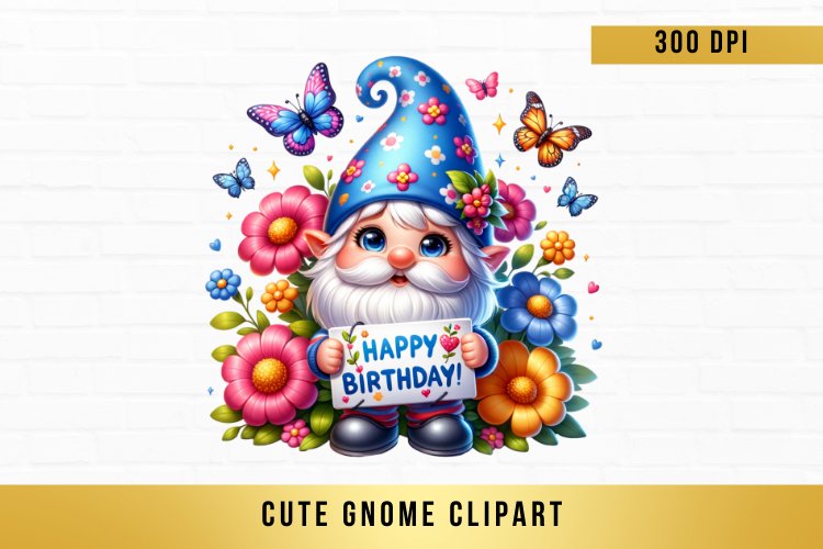 watercolor cute gnome clipart, birthday gnome sublimation example image 1