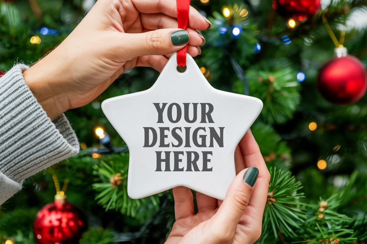 Christmas Star Ceramic Ornament Mockup | Holiday Star