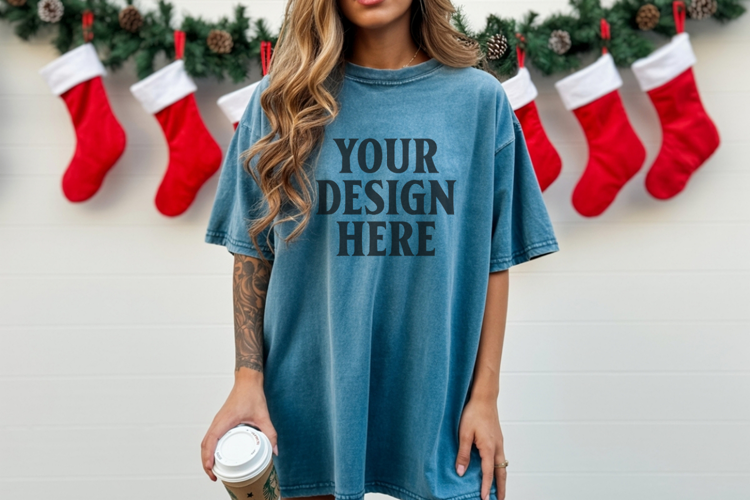 Christmas Comfort Colors 1717 Blue Spruce TShirt Mockup, CC