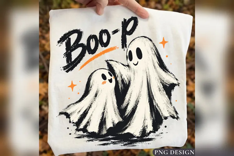 Boo-P Ghost Halloween PNG, Cute Spooky Ghost Duo Shirt Desig