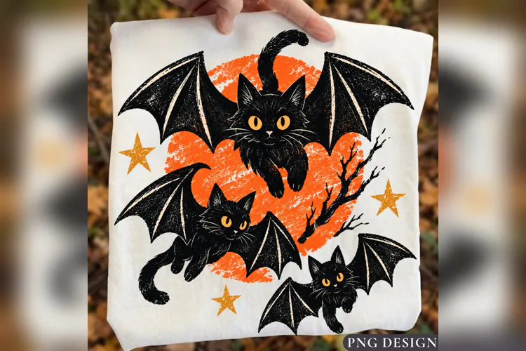 Bat Cat Halloween Mug PNG, Black Cat Bat Wings Spooky Design