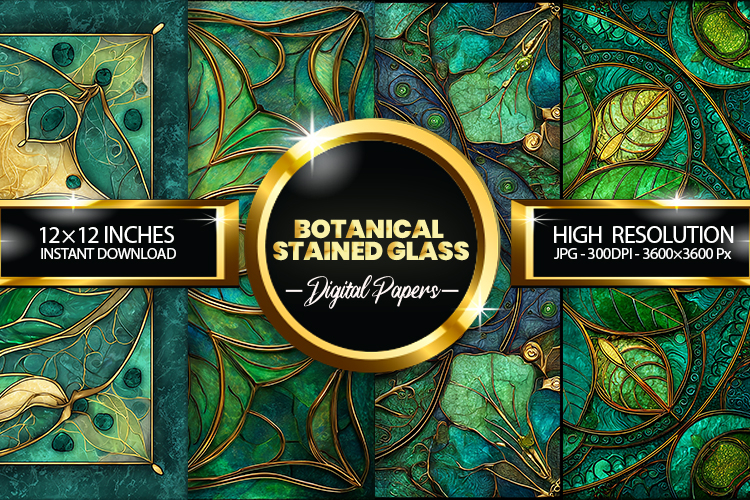 Botanical Stained Glass Digital Papers - 04 Variations