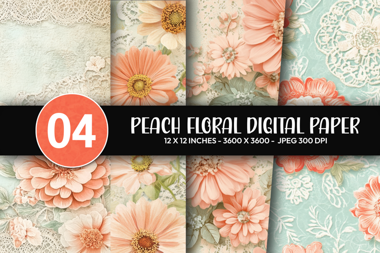 Peach Floral Digital Paper