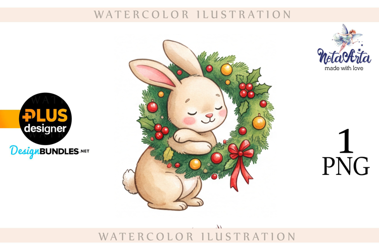 Christmas Bunny in Watercolor Style