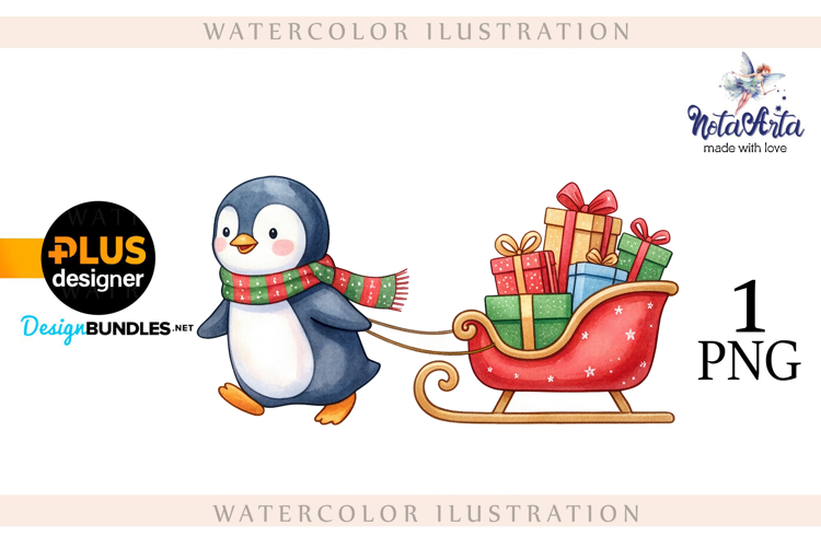 Christmas Penguins in Watercolor Style