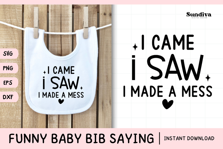 Funny Baby Bib Quote SVG | I Came, I Saw, I Made a Mess