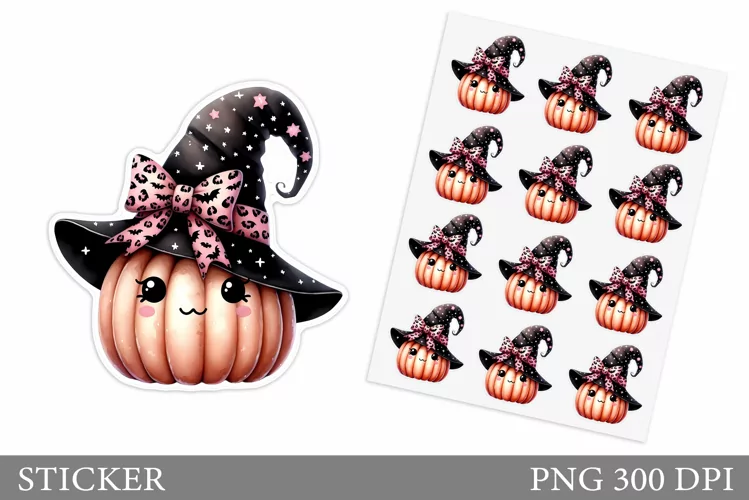 Cute Pumpkin Sticker Template. Cute Halloween Sticker Design