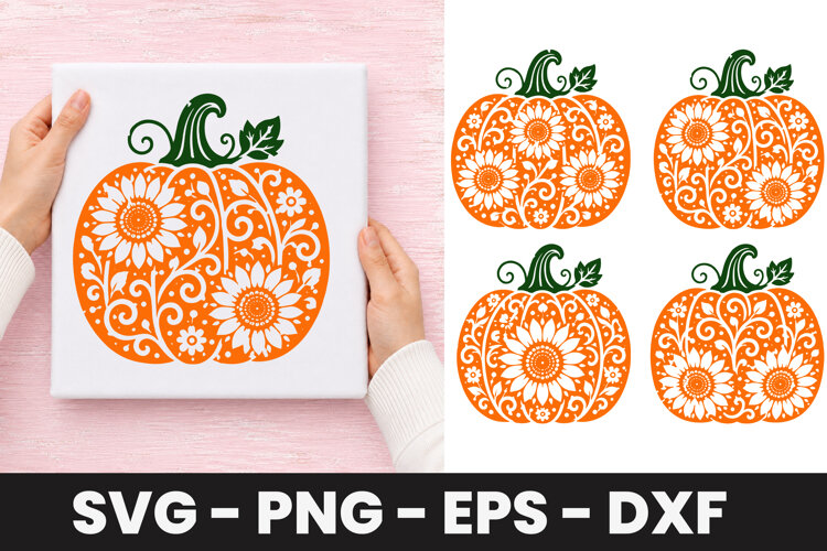 Sunflower Scroll Pumpkin SVG PNG example image 1