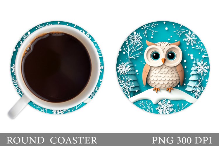 Christmas Owl Coaster Sublimation. Christmas Coaster Design example image 1