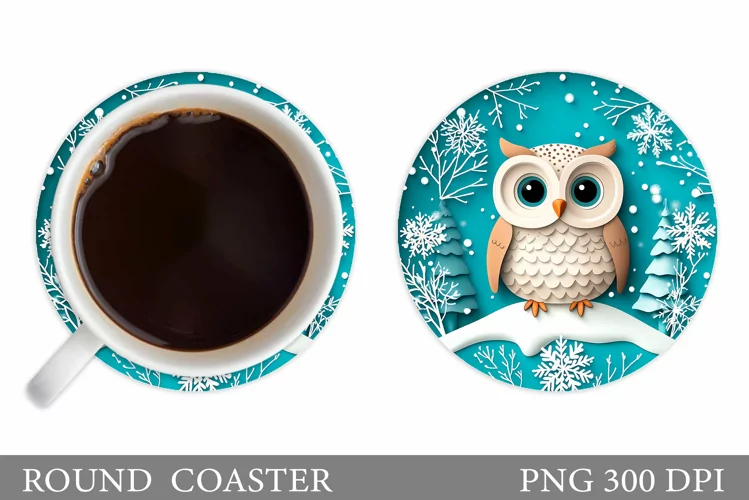 Christmas Owl Coaster Sublimation. Christmas Coaster Design