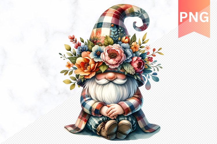 Floral Gnome Sublimation - Gnome Clipart Design