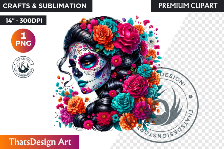 Floral Vibrant la catrina Day of Dead Clipart Sugar skull