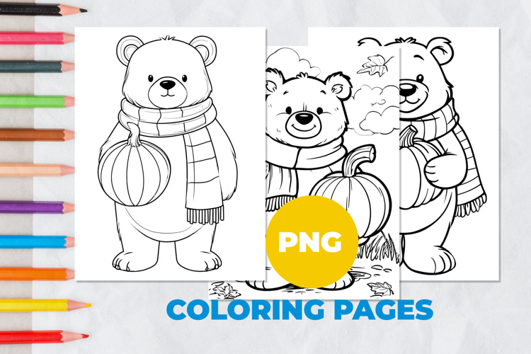 Teddy bear with a pumpkin Coloring Pages | Coloring book