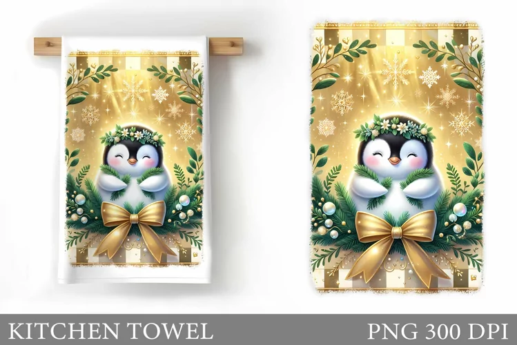 Christmas Penguin Kitchen Towel. Christmas Kitchen Towel